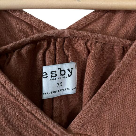Esby Poe Top 100% Linen Size XS Rust V Neck Blouse Flowy Drapey Short Sleeve - Picture 7 of 8